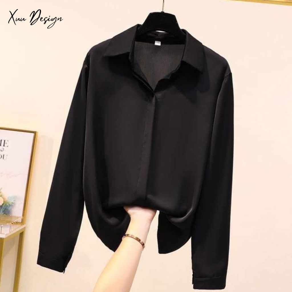 Áo sơ mi nữ thiết kế công sở Hàn quốc chất vải Lụa Hàn mềm mịn Xuu-SM01SP | BigBuy360 - bigbuy360.vn