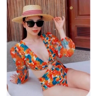 BIKINI 1 MẢNH TAY DÀI HỌA TIẾT LÁ VÀNG CAO CẤP BIKINISTORE
