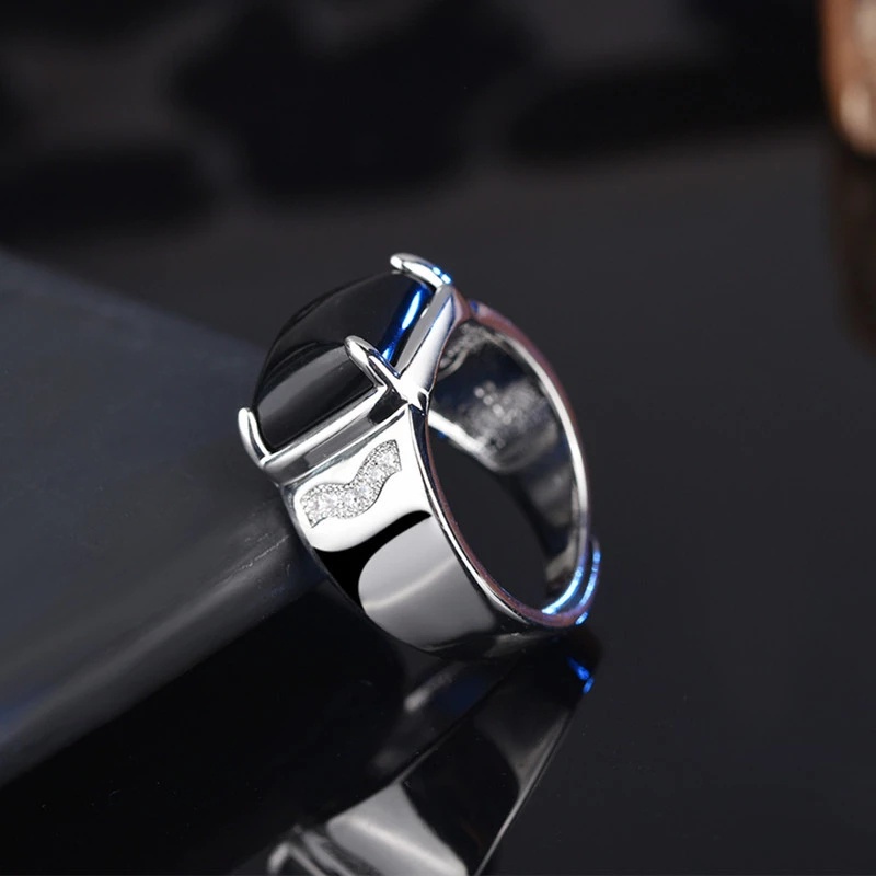 Nhẫn Nam Đính Đá Onyx Màu Đen Phong Cách Cổ Điển