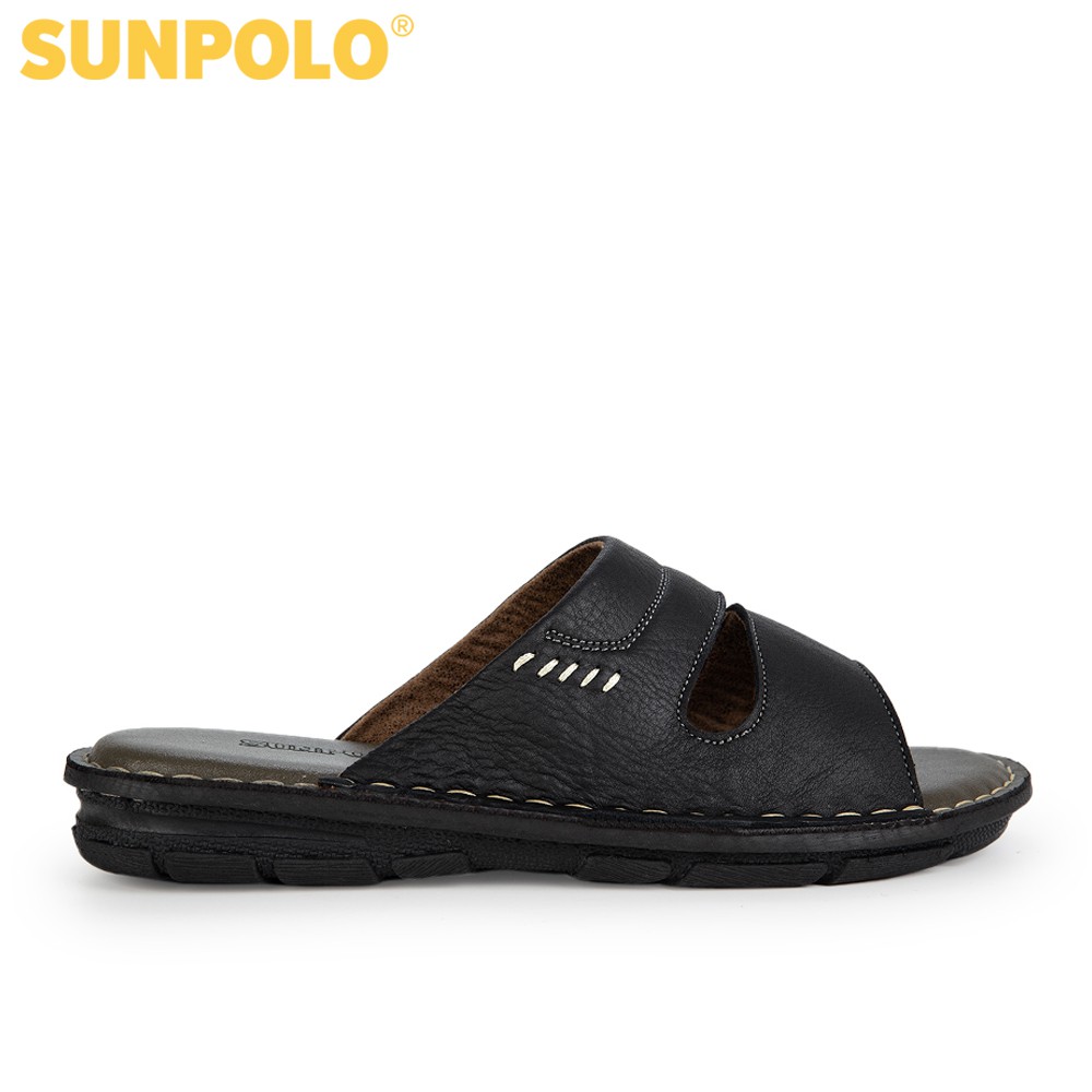 Ảnh Dép Nam Quai Ngang Da Bò SUNPOLO AQN027 Đen Có Big size 44 45 1