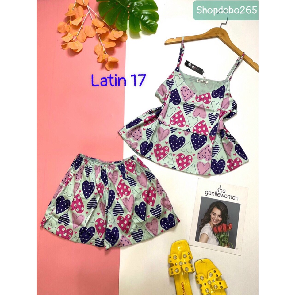 Đồ bộ nữ,đồ ngủ mặc nhà nữ đùi tầng vải latin cao cấp BN 46 họa tiết dễ thương size 45-57kg