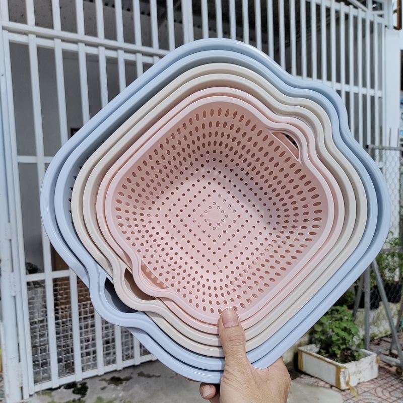 BỘ THAU RỔ,THAU RỔ ĐÔI,THAU RỔ VUÔNG 2 LỚP,RỔ 2 LỚP VUÔNG VNH | Shopee ...