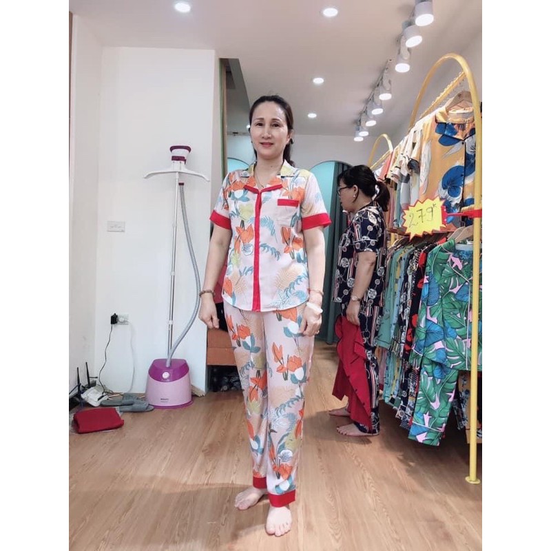 Bộ pyzama nữ lụa giấy luxury quần dài ngắn tay hãng forme