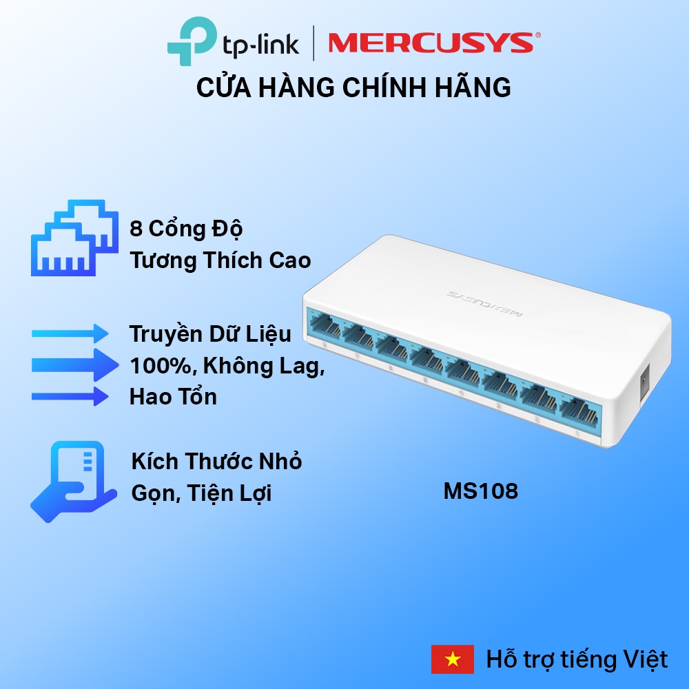 Bộ Chia Tín Hiệu Để Bàn Mercusys MS108 Switch 8 cổng 10/100Mbps