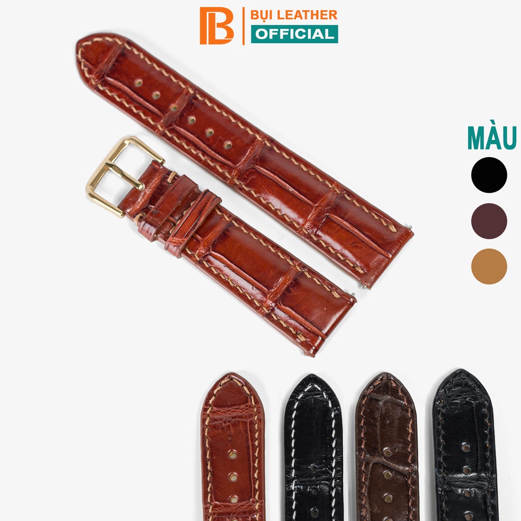 Ảnh Dây đồng hồ nam da cá sấu đốt tre khâu tay thủ công D103-Bụi Leather size 18mm, 20mm, 22mm, 24mm 1