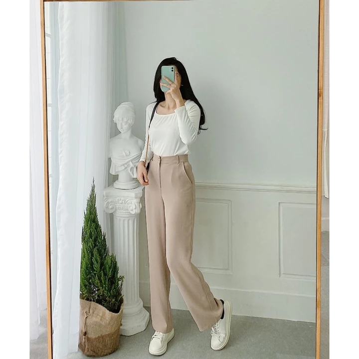 Quần Tây Nữ Ống Suông Lưng Cao Culottes Chất Dày (dài 100cm) - Tôn Dáng, Sang Chảnh, Quần Tây Nữ Ống Suông Vải Cát Nhật – 3