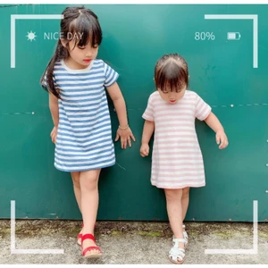 Đầm thun sọc suông Muji - xuất dư bé gái (13-35kg)