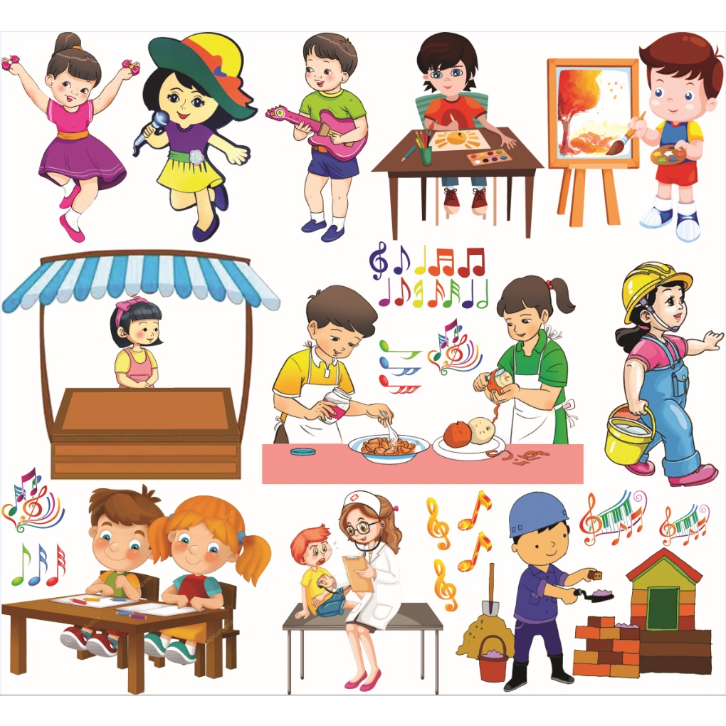 Hình chibi trang tri mầm non in đề can siêu nét