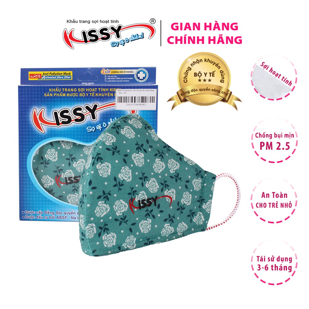 Ảnh Khẩu trang Kissy nữ size M hoa xanh vải cotton kháng khuẩn ngăn bụi mịn PM 2.5 chống tia UV M0-0041 1