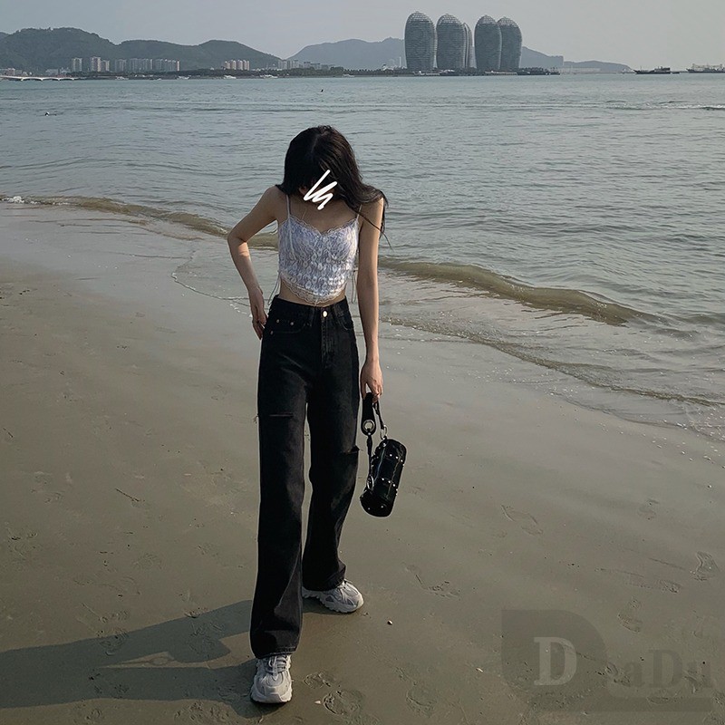 Ảnh Quần Jeans Nữ Lưng Cao Ống Rộng Cá Tính 3