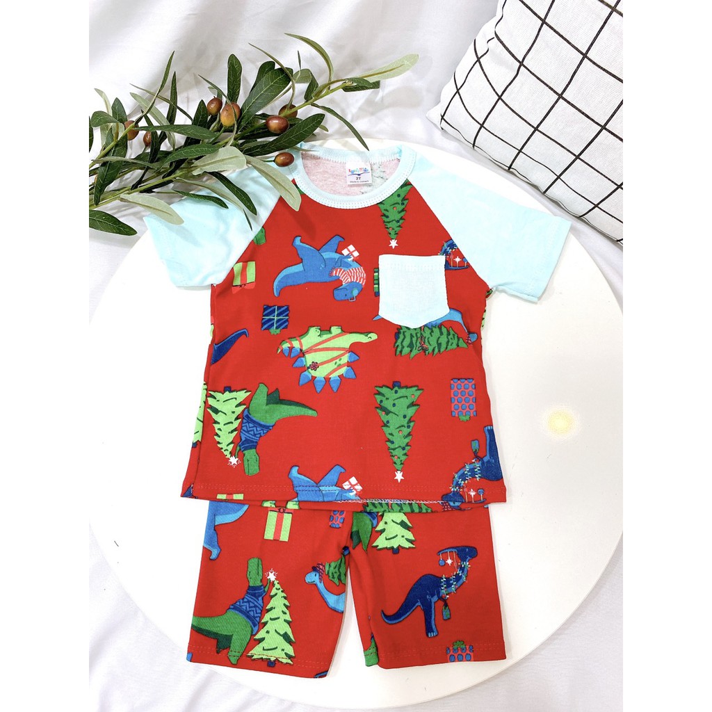 Bộ Cộc Tay Phối Túi Cotton 100 % Thoáng Mát In Nhiều Họa Tiết Siêu Xinh Cho Bé Trai (10-20kg)