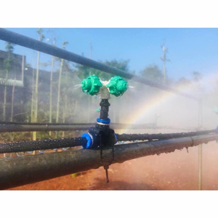 50 bộ béc phun sương tưới lan 4 hướng xanh kèm tê nối ống 8mm (tùy chọn van chống rỉ nước)