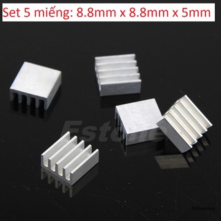 Set 5 Miếng Nhôm Tản Nhiệt Chất Lượng Cao 8.8mm x 8.8mm x 5mm hoặc 14mm x 14mm x 6mm cho chip nhớ led
