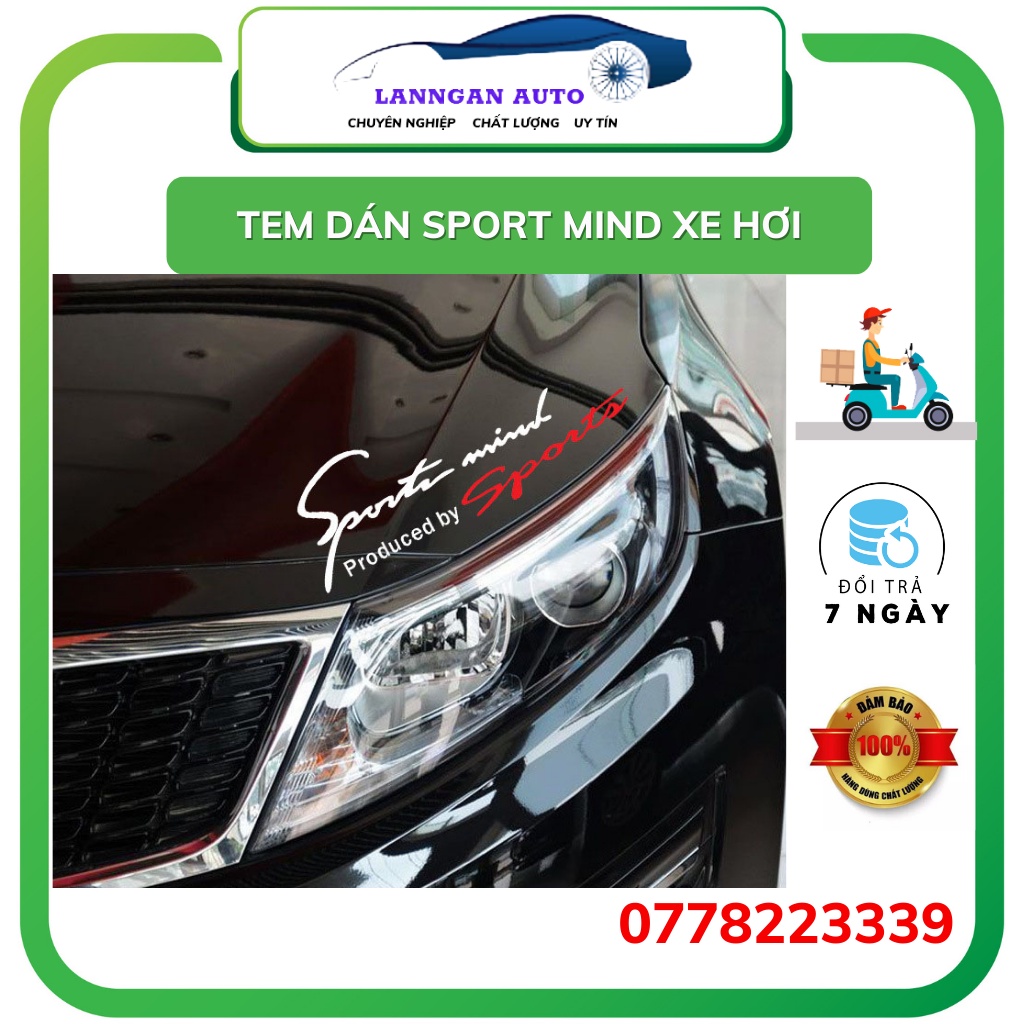 Tem dán chữ Sport mind prodeced by Sports xe hơi ô tô đầy đủ màu sắc, tem chữ dán capo