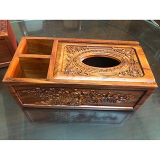 Hộp đa năng đựng bút, điều khiển,  giấy ăn bằng gỗ hương in hoa văn