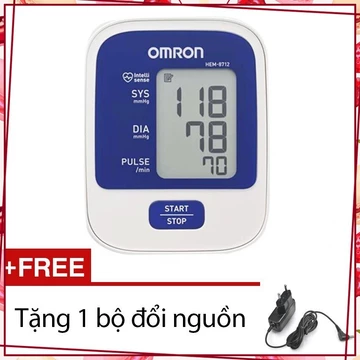 (Giá Không Tưởng) Dụng cụ đo huyết áp bắp tay Omron Hem 8712 màu Trắng phối xanh + Tặng bộ đổi nguồn