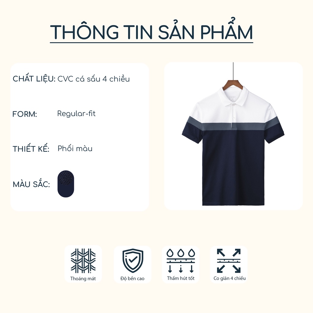 Mô tả Áo thun Polo nam phối sọc LEEVUS, CVC cá sấu 100% cao cấp, LEEVUS APL213 - 1