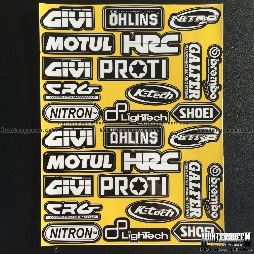 Nguyên tờ 28 logo trắng viền đen. Hình dán nhãn hiệu xe. Logo chống nước
