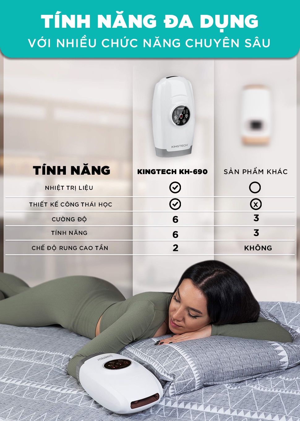 Mô tả Máy Massage Tay Cao Cấp KINGTECH KH-690 - Mát xa Trị Liệu Tích Hợp Nhiệt, Matxa Vùng Cổ, Mu, Ngón, Lòng Bàn Tay - 5