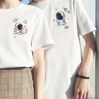 Áo đôi nam nữ, áo cặp in hình phi hành gia chất cotton thấm hút không bong tróc