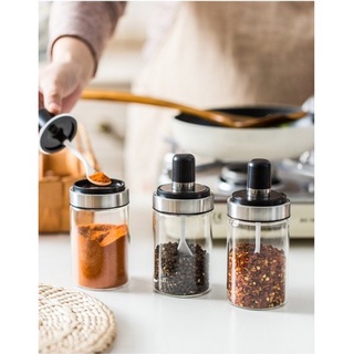 AMZO_COMBO 5 LỌ THỦY TINH ĐỰNG GIA VỊ KÈM MUỖNG LOẠI LỚN CÓ GIOĂNG CHỐNG TRÀN HIỆU QUẢ 250ML