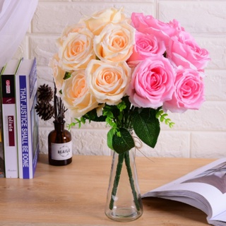 Hoa Giả- Cụm Hoa Hồng Giả 9 Bông 45cm Decor Nhà Cửa Siêu Xinh