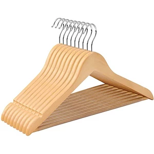 10 Pieces Solid and rotating metal hook Wooden Hangers with Notches Non-slip metal hook for clothes