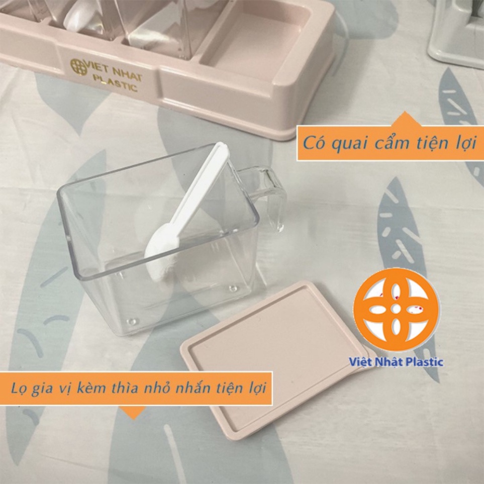 set 4 hũ đựng gia vị nhựa cao cấp, hũ gia vị nhựa có nắp kèm muỗng 2939