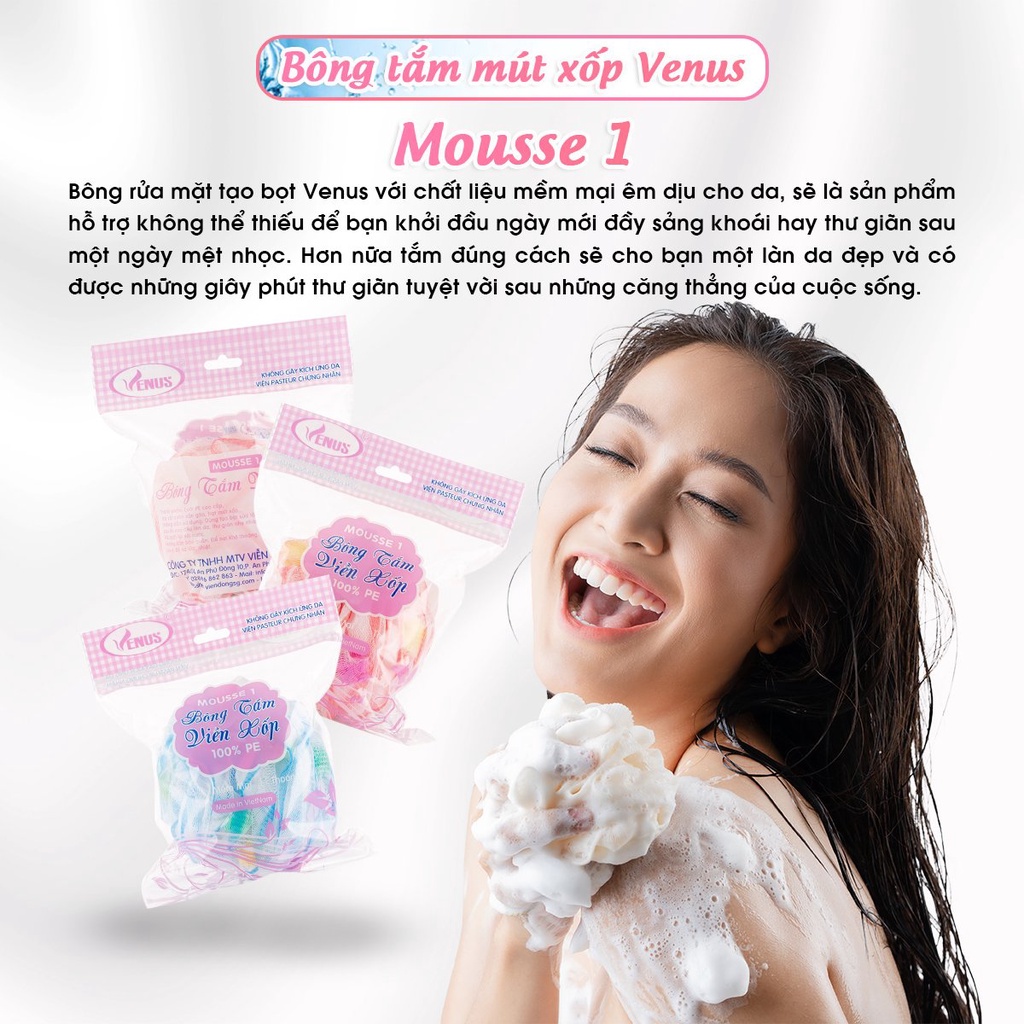 Bông tắm tròn viền xốp Venus Mousse 1-Tạo bọt nhiều, tấy da chết- Giao màu ngẫu nhiên-Vien Dong Sai Gon