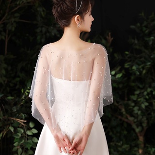 Khăn Choàng Vải Tuyn Xếp Ly Đính Hạt Ngọc Trai Trắng Phong Cách vintage Diềm Xếp Nếp vipdeal1 Cho Nữ