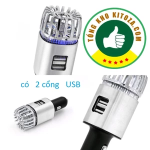 Máy lọc không khí ô tô tạo ion âm Ionkini 12V kèm tẩu sạc 2 cổng USB 5V/2A khử mùi, lọc bụi cho xe hơi-cao cấp-siêu xịn