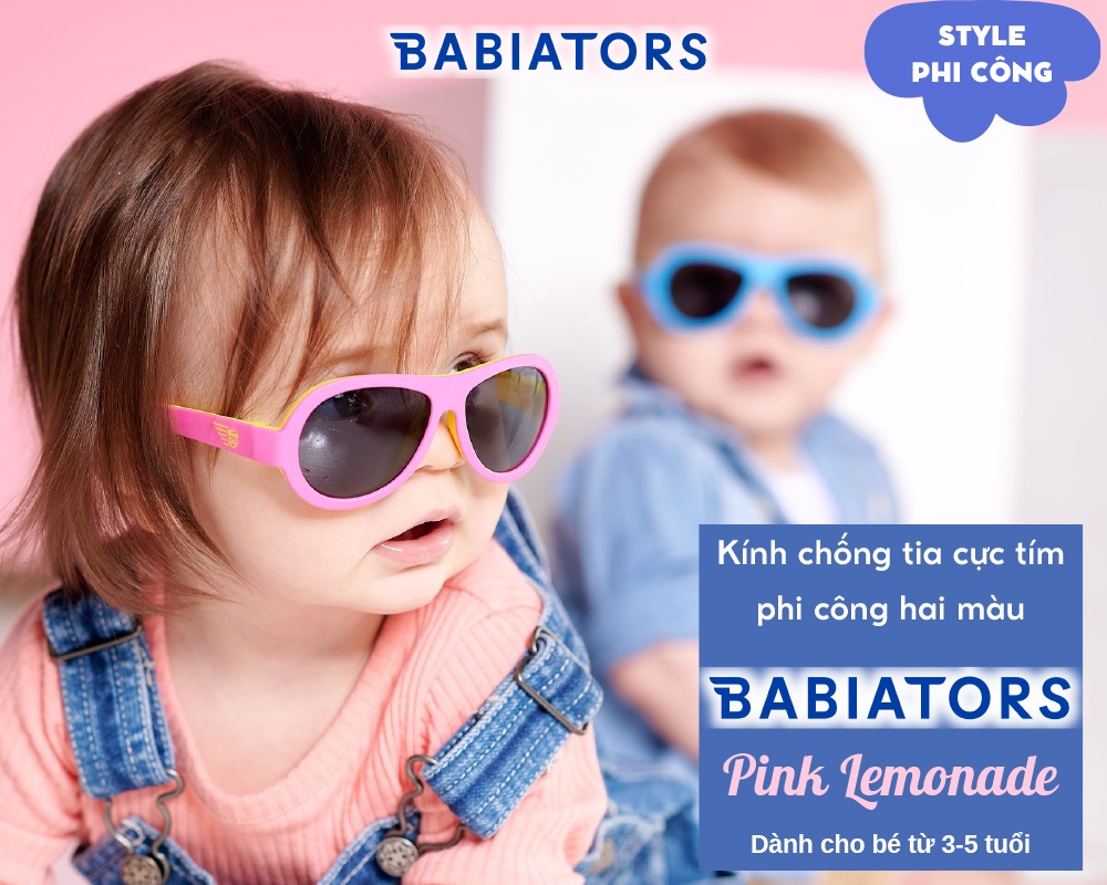 Mô tả Kính chống tia cực tím phi công hai màu Babiators - Pink Lemonade, cho bé 3-5 tuổi - 1