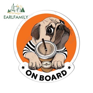 EARLFAMILY 13cm x 11.9cm cho Pug Trên Tàu Dán Xe Hơi Chống Thấm Nước Vinyl Decal Xe Máy Chống Nắng Ô Tô Accessoires Campervan