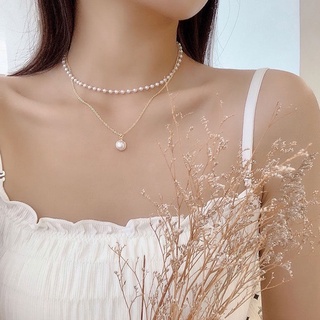 Dây chuyền nữ hai lớp đính ngọc trai nhân tạo Hàn Quốc - Happy Life 4U
