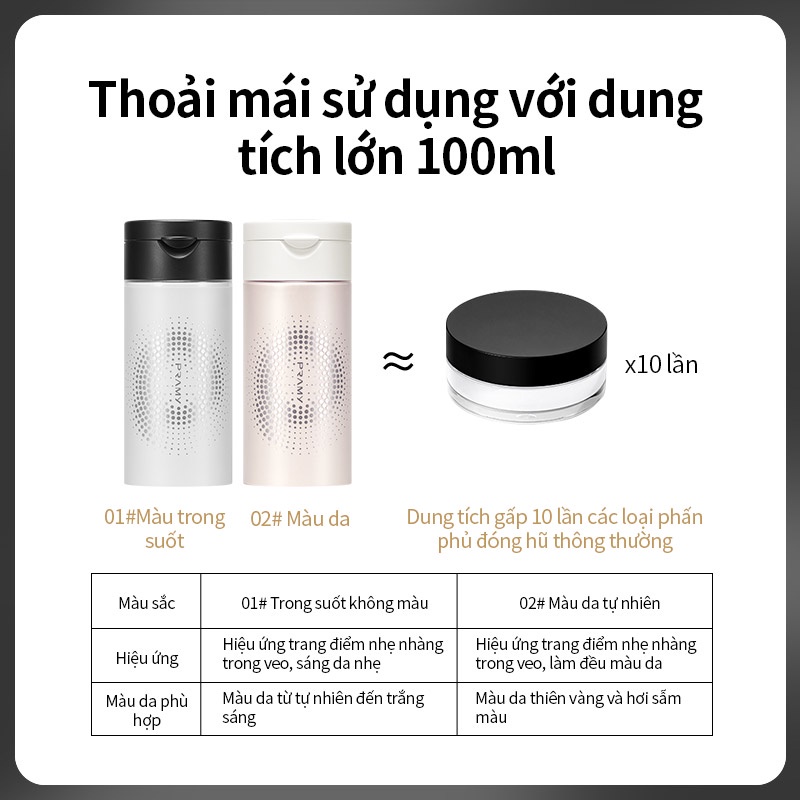 PRAMY Phấn Phủ Kiềm Dầu Dạng Bột Mềm Mịn Dung Tích Lớn Sheer Flawless Silky  Loose Powder Big Size 100g