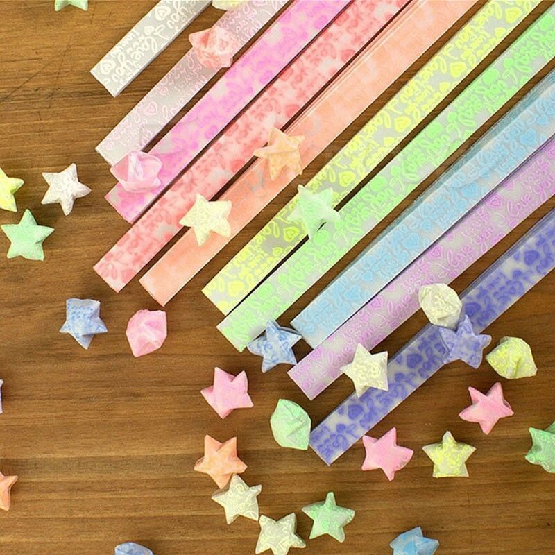 Redbaiaa1 30 Chiếc Dạ Quang Ngôi Sao May Mắn Gấp Giấy Origami Ngôi Sao May Mắn Origami Giấy Ruy Băng