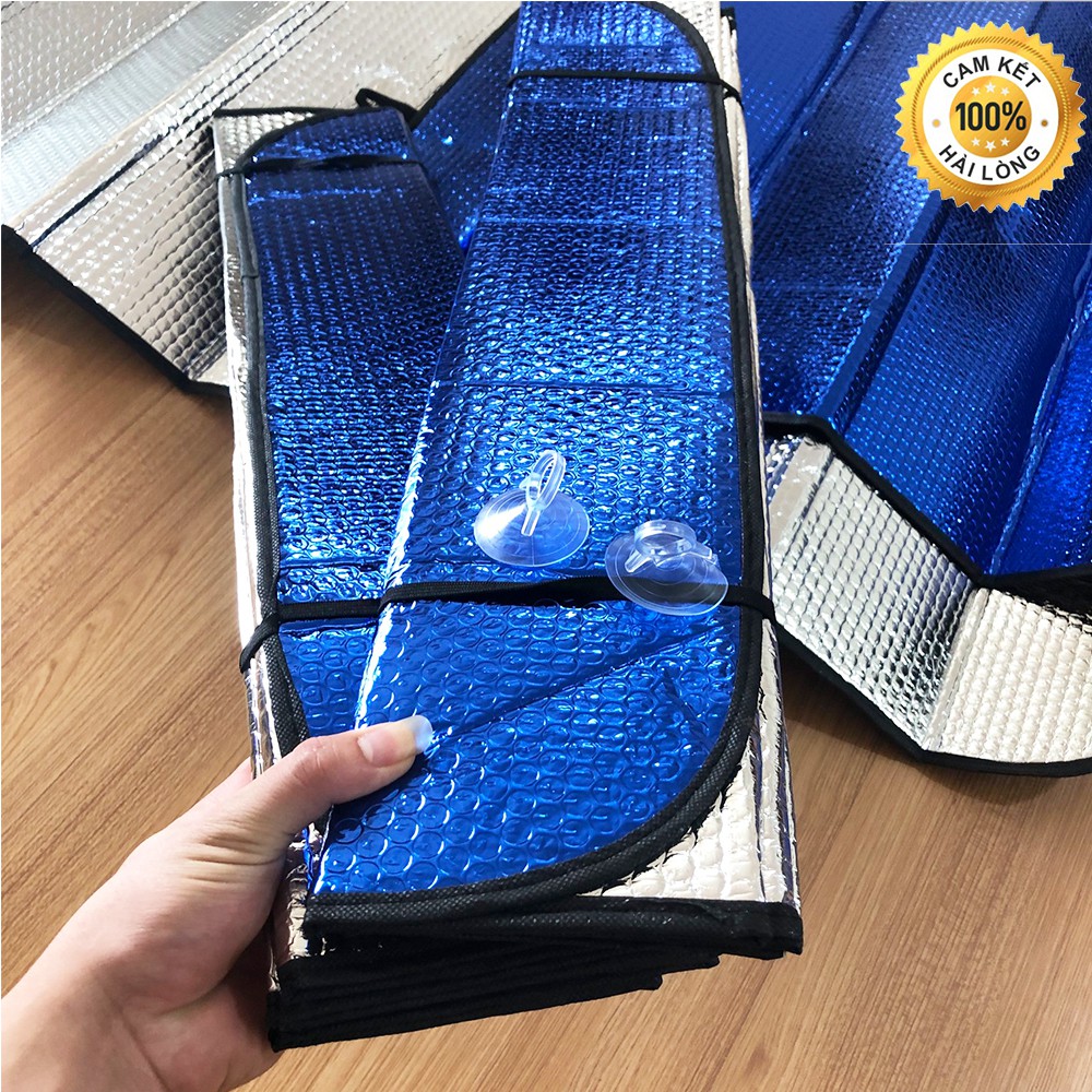 Tấm che nắng kính trước ô tô, Tấm che nắng kính lái ô tô dạng xốp dài xanh- bạc Cao Cấp