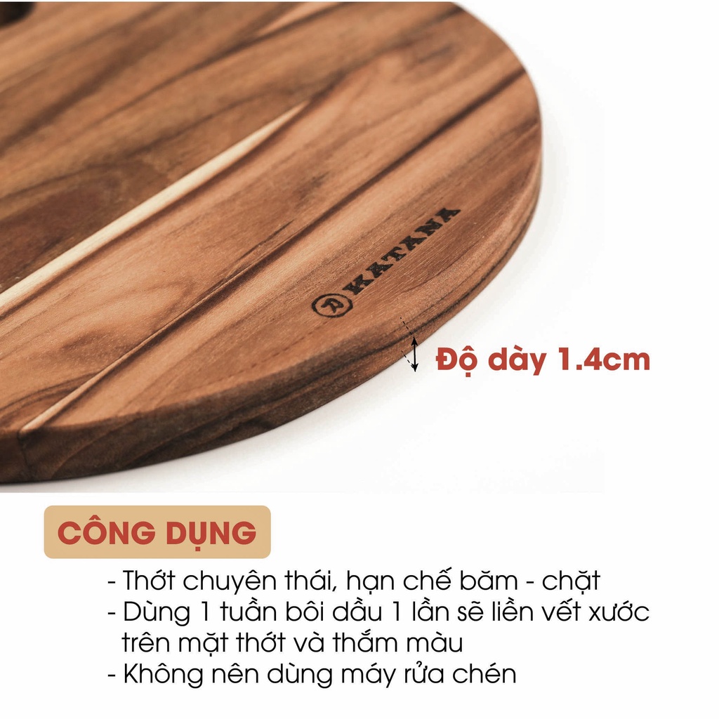 Ảnh Thớt gỗ teak KATANA hình tròn TKTL01 14x250x250mm 4
