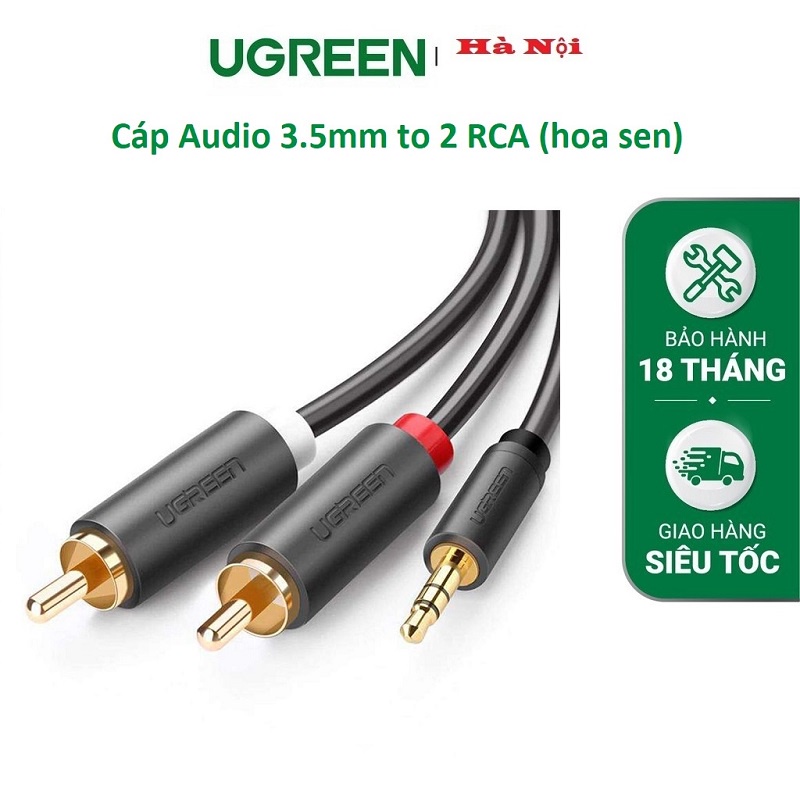 Cáp âm thanh audio 3.5mm 1 ra 2 RCA (hoa sen) 5M Ugreen 10513 chính