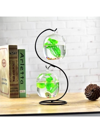 Bình thủy tinh trong suốt đựng hoa treo hình bể cá