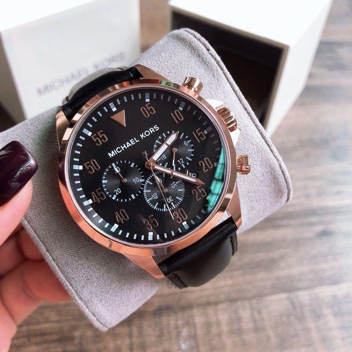 Đồng hồ nam michael kors mk8535 gage , dây da màu đen vỏ vàng hồng ...