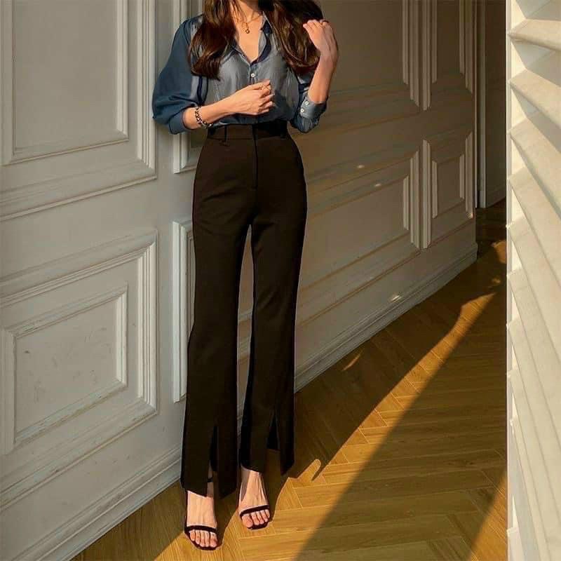 quần vải ống loe xẻ tà ulzzang kèm bảng size ở cuối