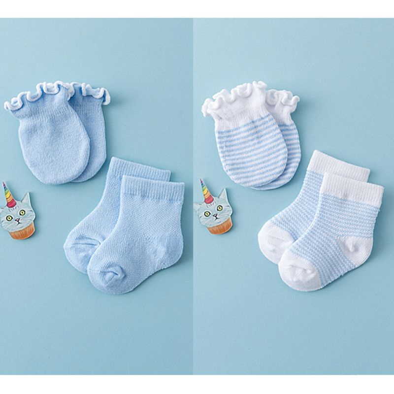Yoo Sơ Sinh Mitten Tất Bộ 4 Cặp 0-6 Tháng Tuổi Bé Màu Xanh Dương Để Lựa Chọn