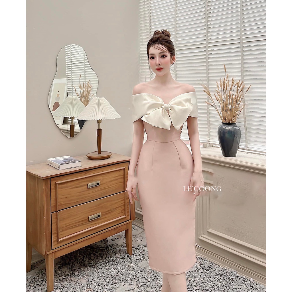 Ảnh Váy Dự Tiệc Body LECOONG V186 Tapta Nơ Ngực Sang Trọng Màu Đen Hồng 3