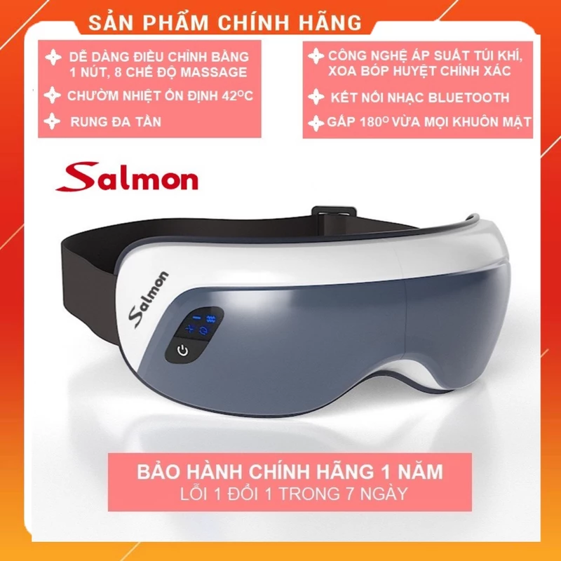 Máy Massage Mắt Cao Cấp Thông Minh Bluetooth Salmon SE220 Công Nghệ Áp Suất Túi Khí Kèm Nhiệt, Ấn Huyệt, Mát Xa Mắt — ảnh 1