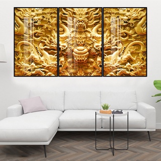 Tranh Treo Tường Rồng Vàng Nghệ Thuật - Tranh Phong Thủy Laminate Tráng Gương