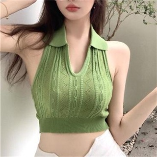 Áo Thun Cổ POLO Không Tay Dệt Kim Màu Trơn Thời Trang Mùa Hè Phong Cách Mới Cho Nữ