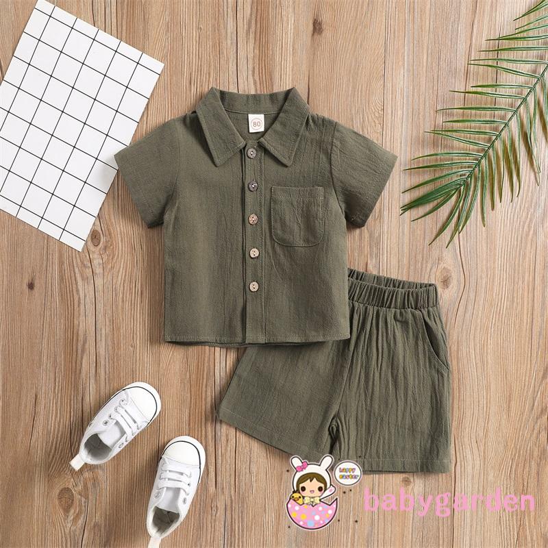 BABYGARDEN-6Months-4Years Trang phục bé trai, Mùa hè mùa thu màu trơn Ve áo ngắn tay một ngực + Quần Short