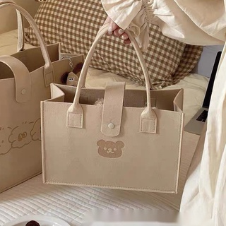 Set 2 túi xách tay thời trang hàn quốc chất nỉ in họa tiết gấu siêu đáng yêu phong cách Ulzzang