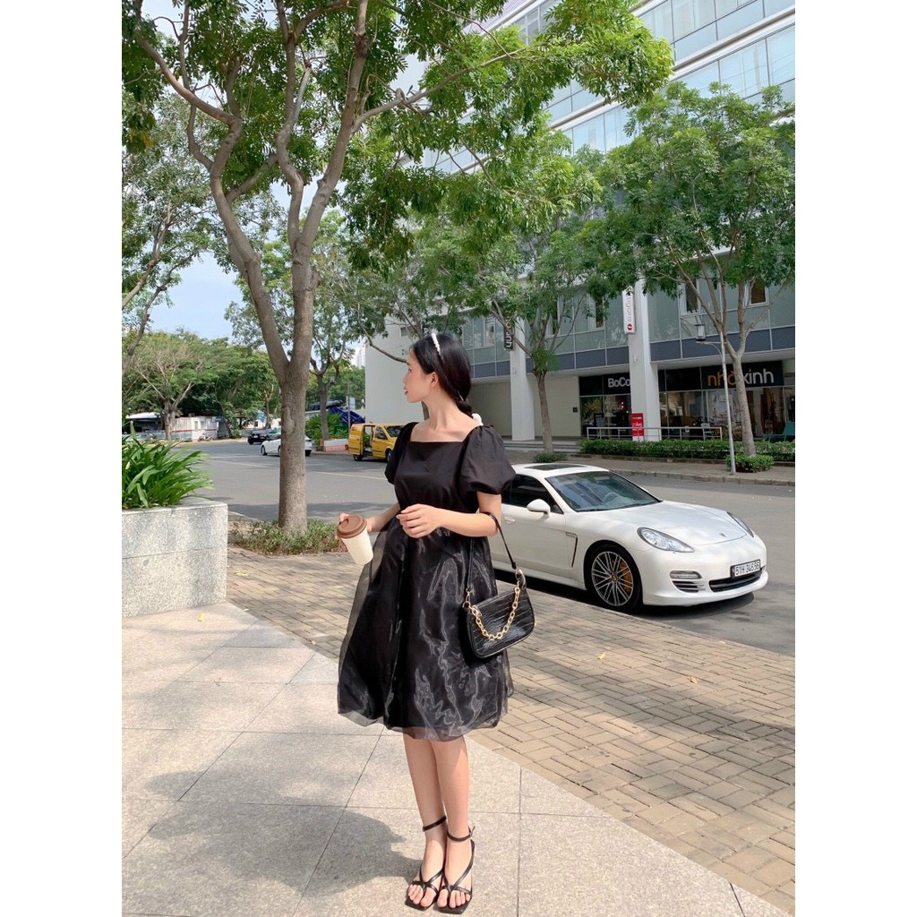 ĐẦM PHỒNG 2 MÀU TRẮNG ĐEN - UNIT DRESS